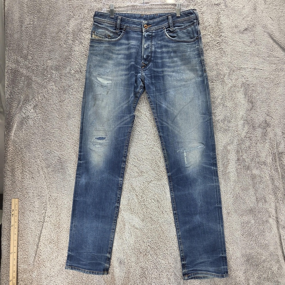 Diesel Jeans Mens 31x34 Blue Iakop Regular Slim Tapered Button Fly Stretch 0820S